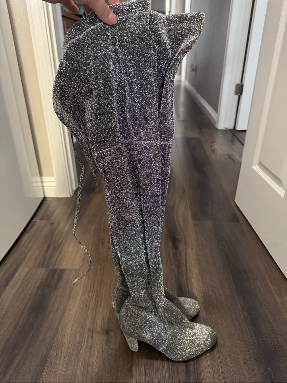 Silver Glitter Over-the-Knee Boots